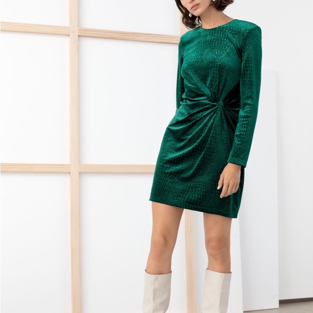 & Other Stories Emerald Green Velvet Croc dress, Size 4 Eur 36, NWT